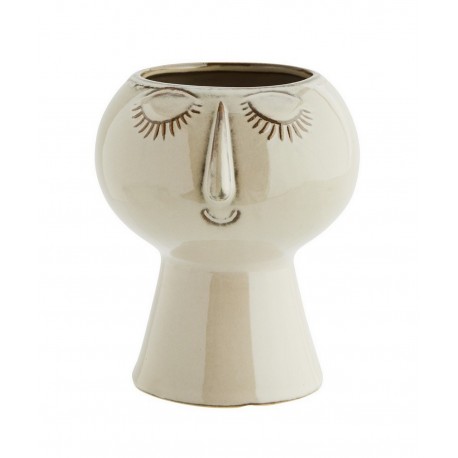 madam stoltz face cache pot vase forme de tete visage gres beige