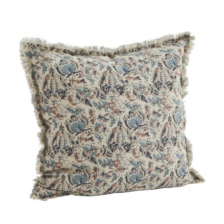 madam stoltz housse coussin coton fleurs bleu clair boheme franges