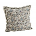 madam stoltz housse coussin coton fleurs bleu clair boheme franges