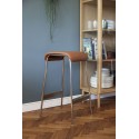 hubsch tabouret bar style 70 s simili cuir marron metal chrome argent