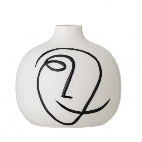 bloomingville vase gres noir blanc dessin motif visage norma