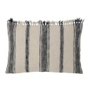 bloomingville coussin rectangulaire coton blanc noir raye franges