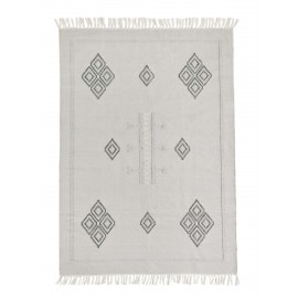 madam stoltz tapis coton gris clair motif geometrique franges