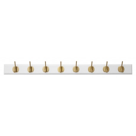 grand portemanteau mural barre bois blanc pateres metal dore laiton
