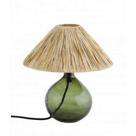 madam stoltz lampe de table pied verre vert abat jour raphia naturel