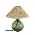 madam stoltz lampe de table pied verre vert abat jour raphia naturel