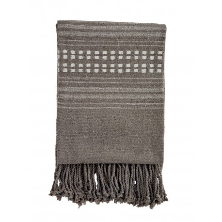 madam stoltz plaid coton recycle gris taupe rayures franges