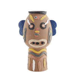 madam stoltz grand vase masque visage ethnique multicolore gres