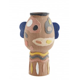madam stoltz grand vase masque visage ethnique multicolore gres