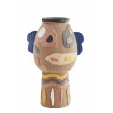 madam stoltz grand vase masque visage ethnique multicolore gres