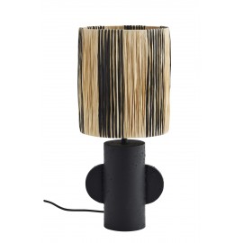 madam stoltz lampe de table style ethnique metal noir raphia