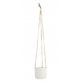 madam stoltz porte plante suspendu gres blanc cache pot