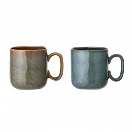 bloomingville set de 2 mugs gres bleu et vert aime