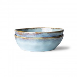 hk living assiette creuse artisanale poterie gres bleu lagune