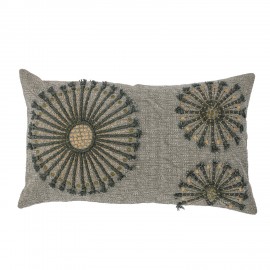 bloomingville coussin de salon decoratif coton gris vert brode fleurs