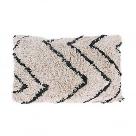 Coussin coton poil long noir blanc HK Living