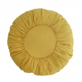 Grand coussin rond lin plissé Madam Stoltz jaune