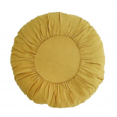 grand coussin rond lin plisse jaune madam stoltz d 60 cm