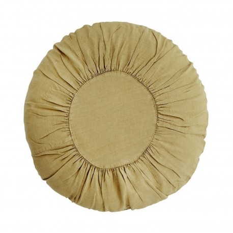 Grand coussin rond lin plissé Madam Stoltz jaune