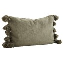 Housse de coussin rectangulaire coton pompons Madam Stoltz vert