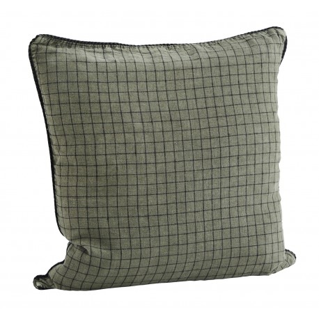 madam stoltz housse de coussin lin carreaux vert fonce 50 x 50 cm