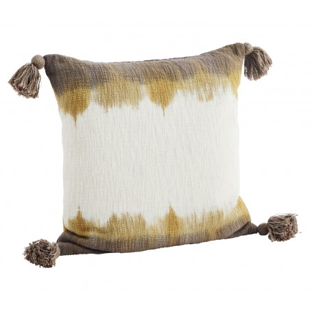 housse de coussin tie and dye jaune marron pompons madam stoltz