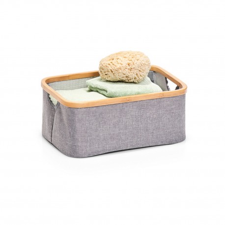 panier rangement salle de bains tissu gris bois bambou zeller