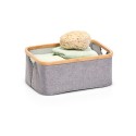 panier rangement salle de bains tissu gris bois bambou zeller