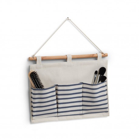 rangement suspendu salle de bains tissu bord de mer raye bleu