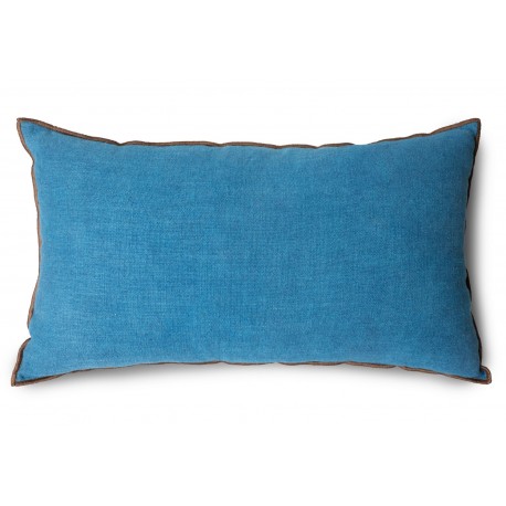 hkliving coussin de canape bleu uni lisere lin coton