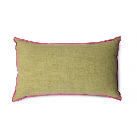 coussin salon rectangle vert clair jade lisere rose lin coton