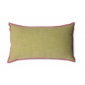 coussin salon rectangle vert clair jade lisere rose lin coton