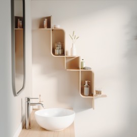 etagere murale minimaliste modulable arrondie bois clair umbra montage