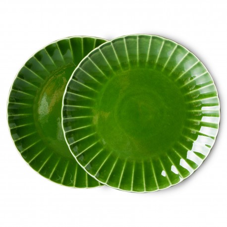 assiette plate ceramique verte hk living ribbed