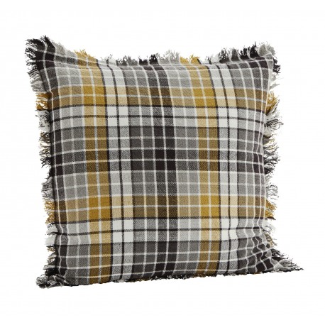 grande housse coussin carreaux franges jaune noir madam stoltz 50 cm