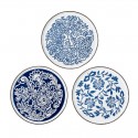 bloomingville assietes peintes main motif fleuri bleu set de 3 molly