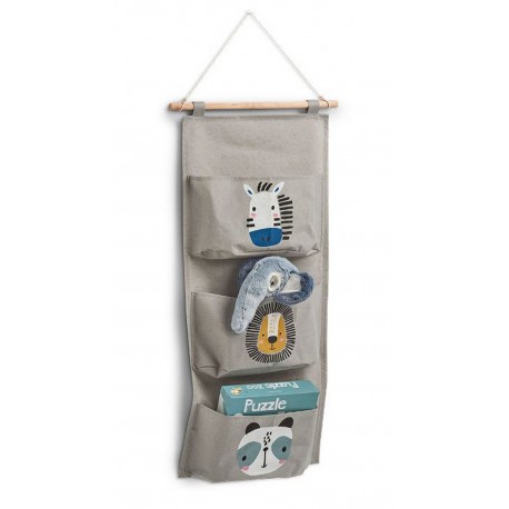 paniers suspendu rangement jouets enfants tissu gris animaux zeller