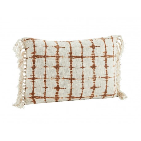 madam stoltz housse coussin rectangulaire blanc rouille franges