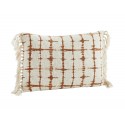 madam stoltz housse coussin rectangulaire blanc rouille franges