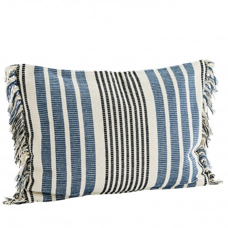 grand coussin rectangulaire coton bleu raye franges madam stoltz