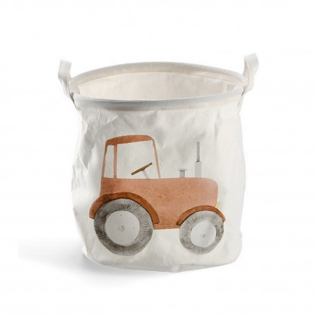 panier chambre enfant rangement jouets toile blanc tracteur zeller