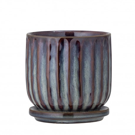 petit cache pot gres artisanal soucoupe bleu bloomingville drago