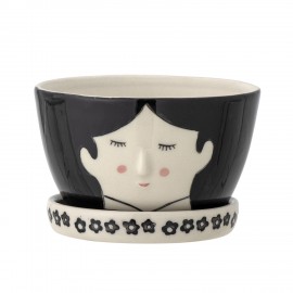 cache pot peint dessin visage soucoupe bloomingville carolin