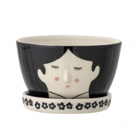 cache pot peint dessin visage soucoupe bloomingville carolin