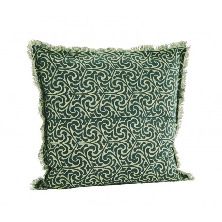 coussin madam stoltz vert coton imprime