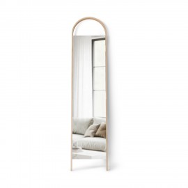 grand miroir a poser cotre mur bois clair design umbra bellwood