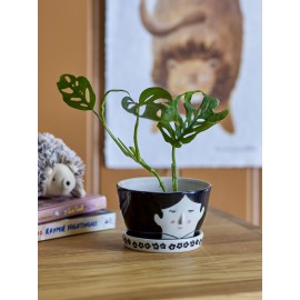cache pot peint dessin visage soucoupe bloomingville carolin