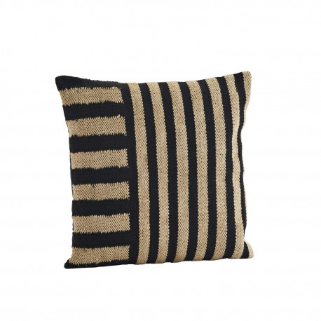 housse de coussin salon raye carre noir naturel jute madam stoltz