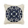 housse coussin blanc ecru bleu motif brode franges nordal ursa