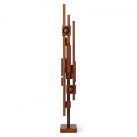 grande sculpture abstraite brutalisme bois fonce skyline l